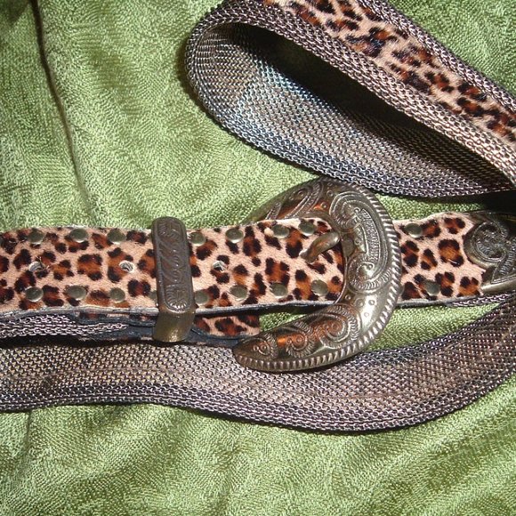 Vintage USMECO PARIS LEOPARD brown BRONZE METALLIC mesh BELT 32  fits 29 to 33